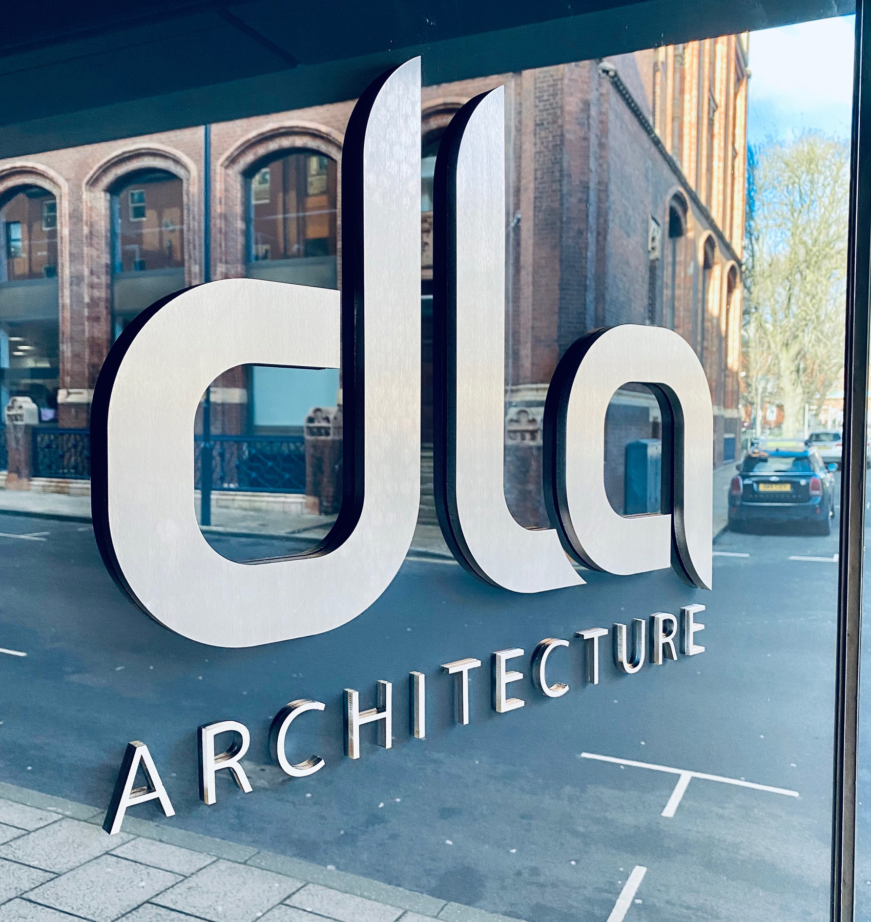 dla architecture metal sign