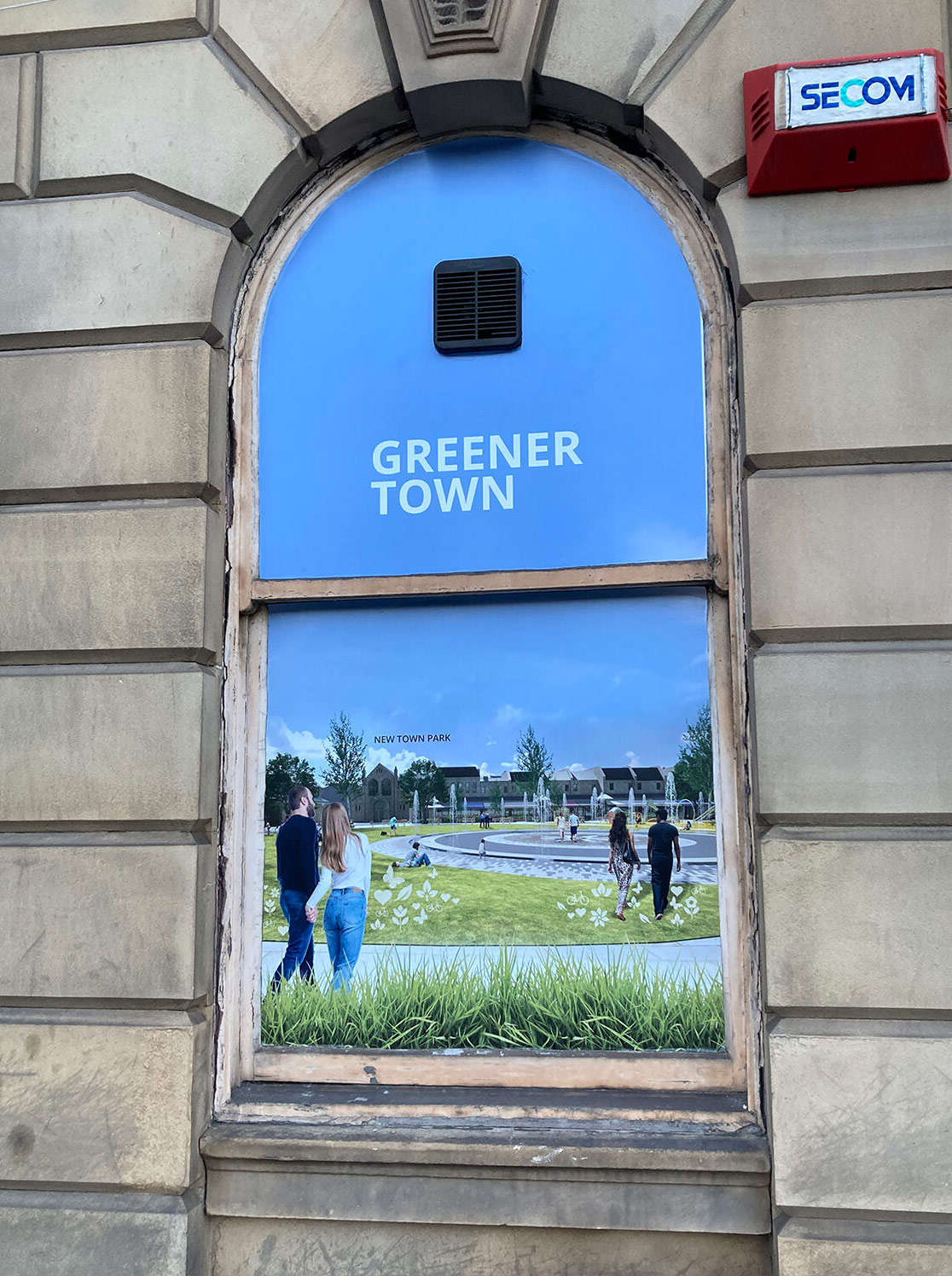 Station Apartments, Dewsbury window graphic greener town