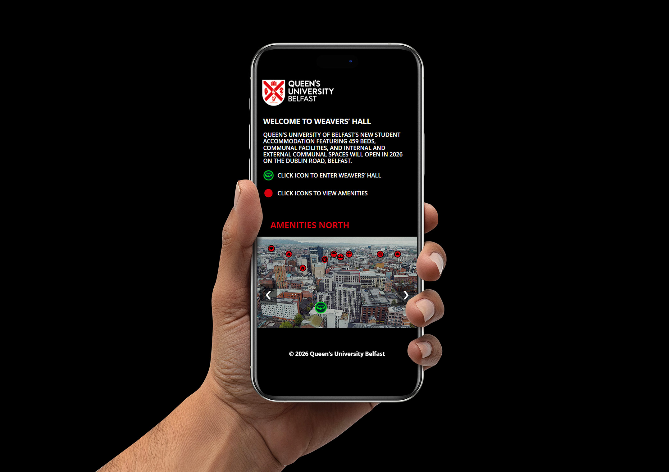 Queen’s University of Belfast’s Weavers Hall smart phone