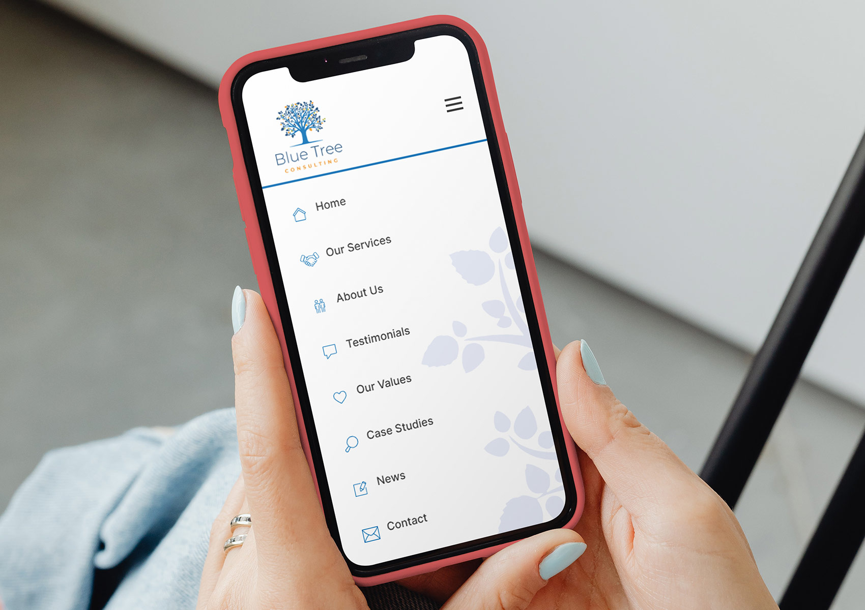 Blue Tree Consulting promotional website smart phone menu