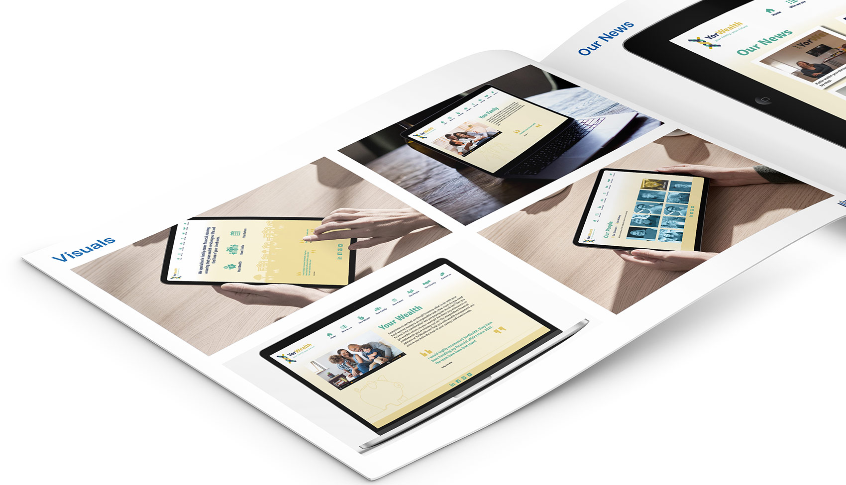 YorWealth design layouts ipad and laptop